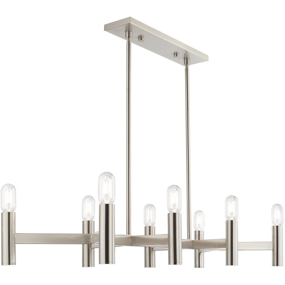 Nickel Eight Light Metal Dimmable Chandelier With Shades
