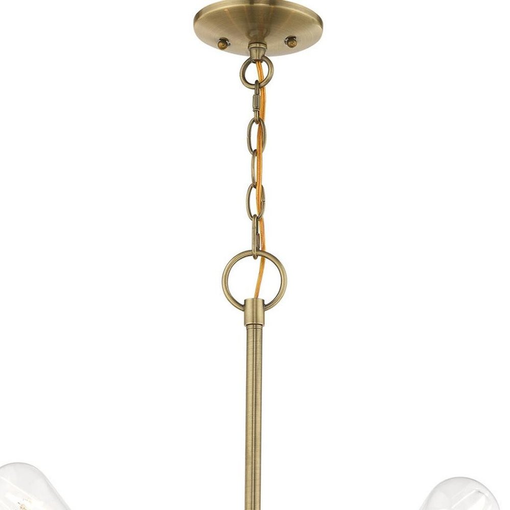 Antiqued Brass Five Light Metal Dimmable Chandelier With Shades