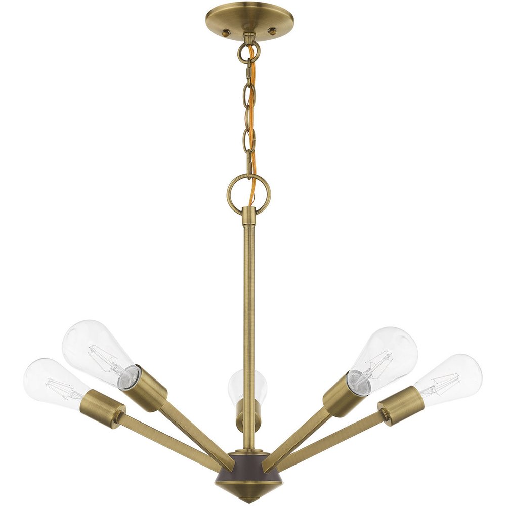 Antiqued Brass Five Light Metal Dimmable Chandelier With Shades