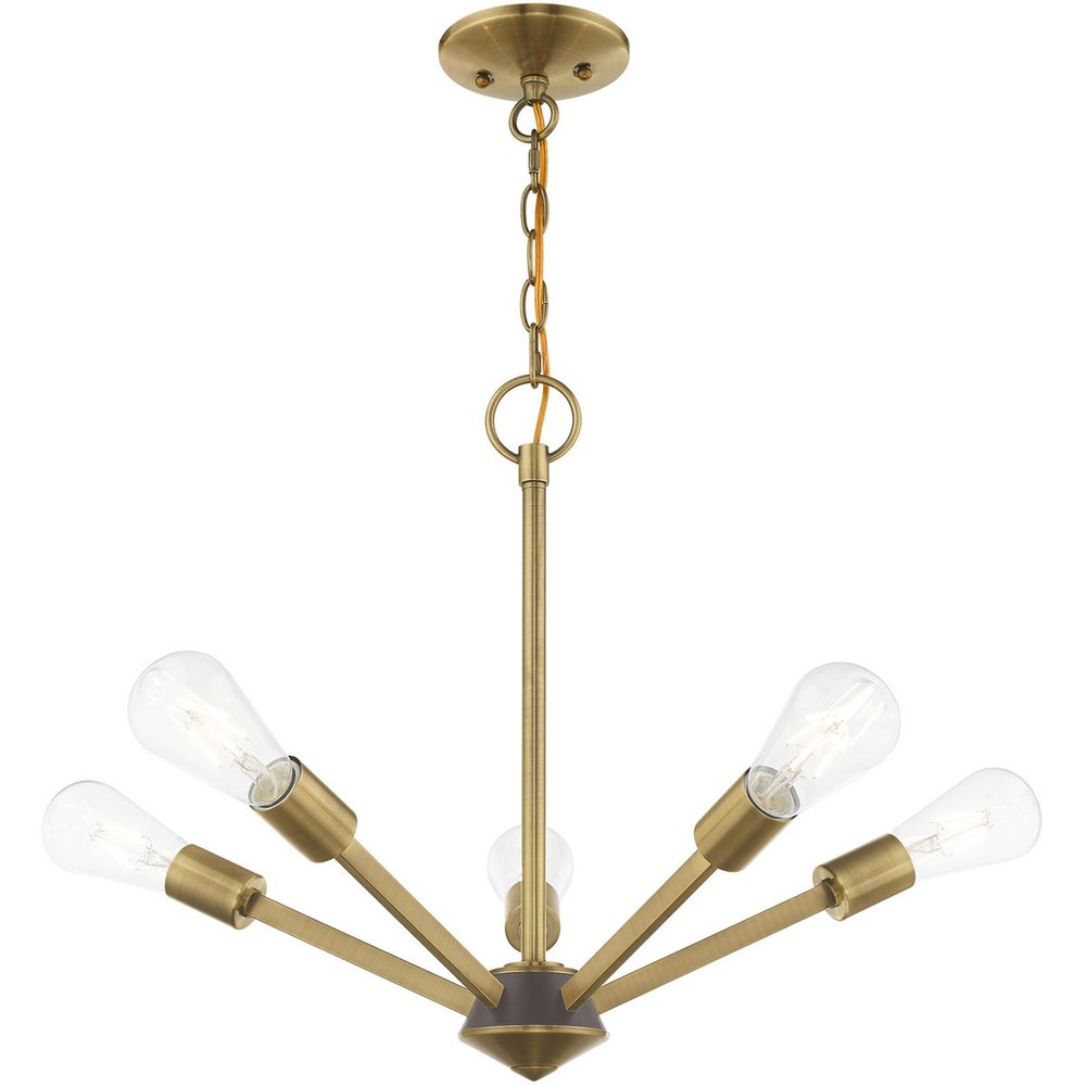 Antiqued Brass Five Light Metal Dimmable Chandelier With Shades