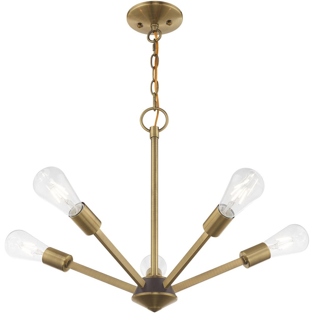 Antiqued Brass Five Light Metal Dimmable Chandelier With Shades