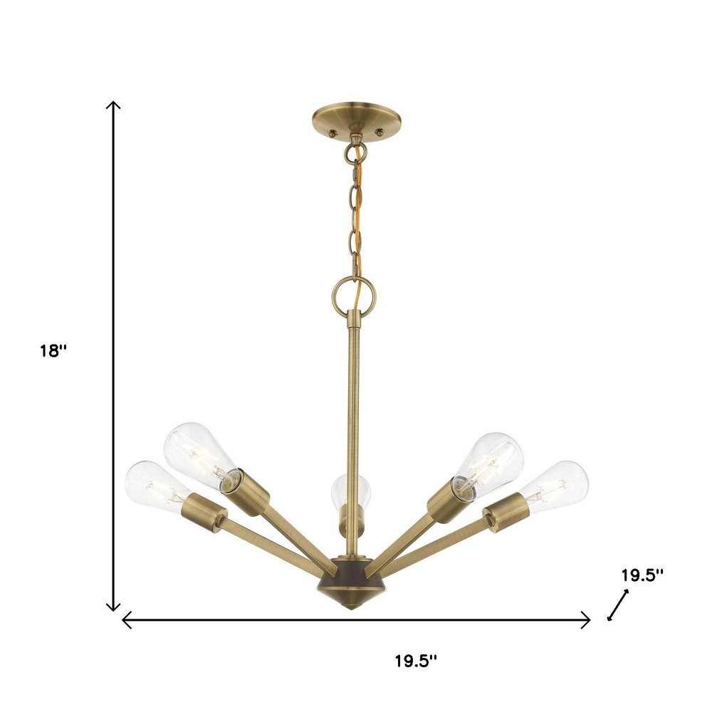Antiqued Brass Five Light Metal Dimmable Chandelier With Shades