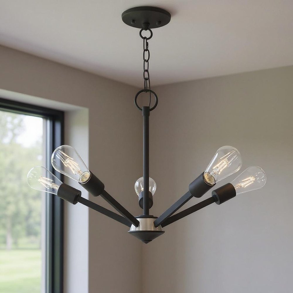 Black Five Light Dimmable Chandelier With Shades