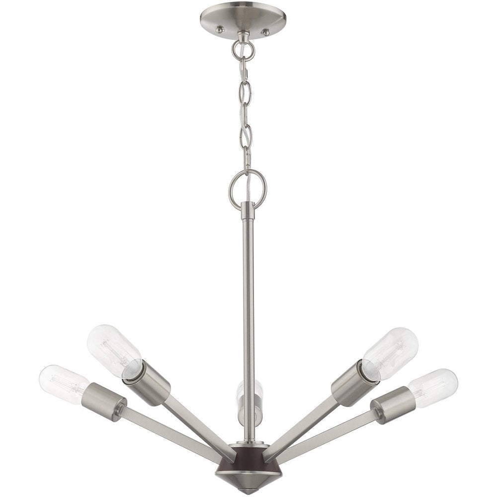 Nickel Five Light Metal Dimmable Chandelier With Shades