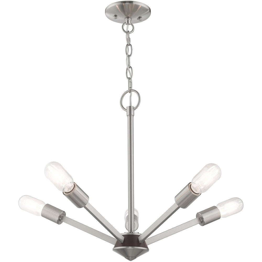 Nickel Five Light Metal Dimmable Chandelier With Shades
