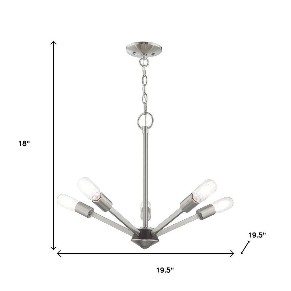 Nickel Five Light Metal Dimmable Chandelier With Shades