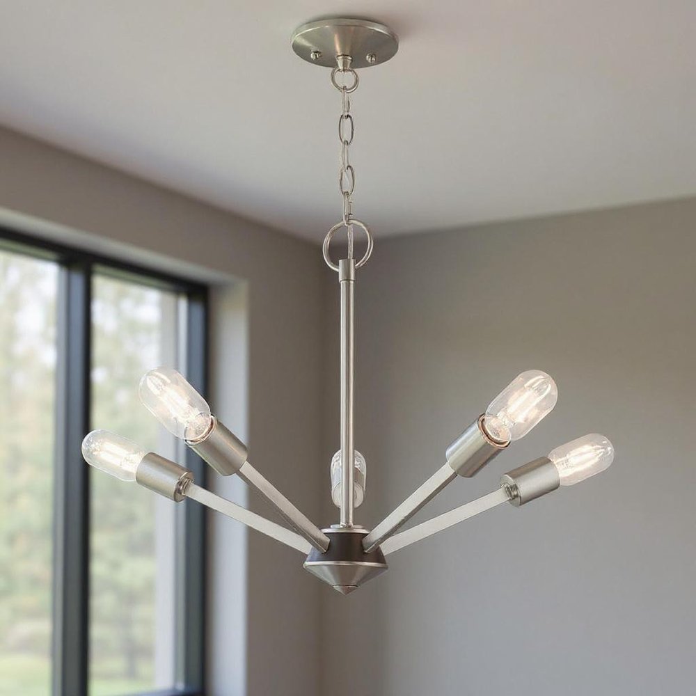 Five Light Dimmable Chandelier With Shades