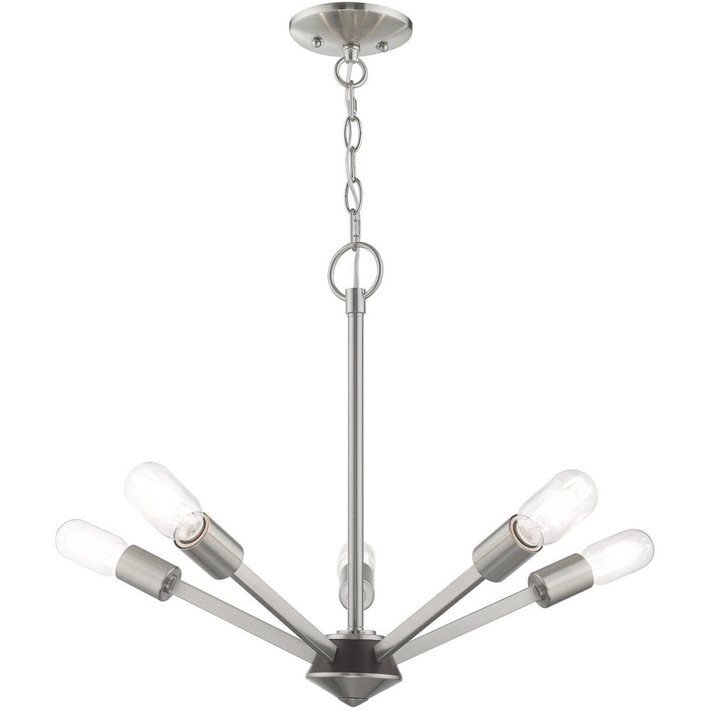 Nickel Five Light Metal Dimmable Chandelier With Shades