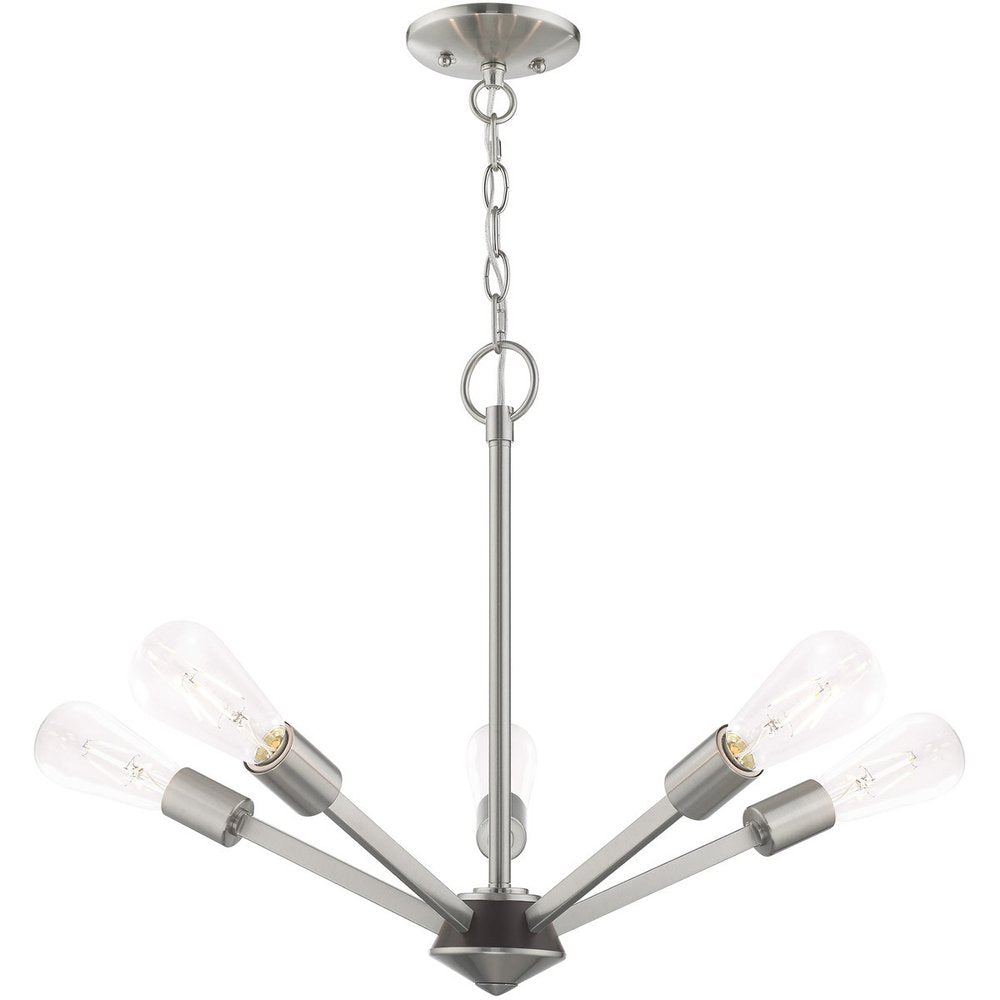 Nickel Five Light Metal Dimmable Chandelier With Shades