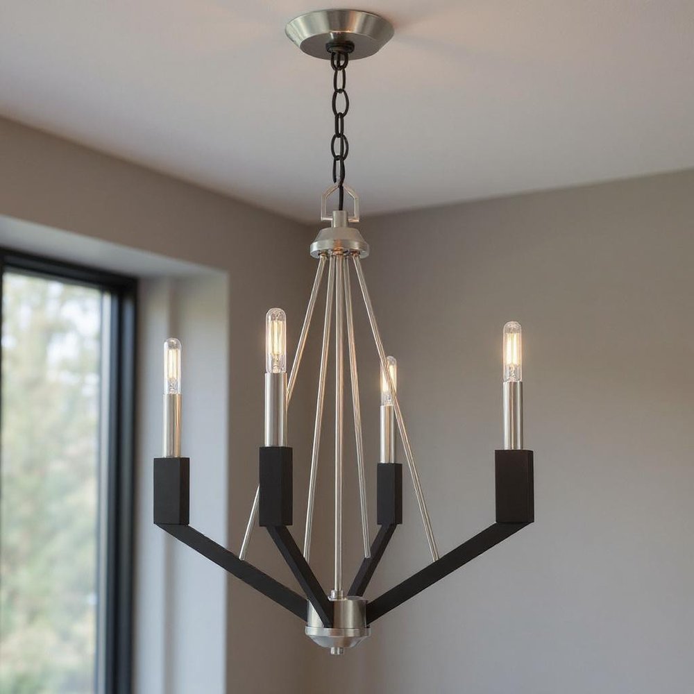 Nickel Four Light Metal Dimmable Chandelier With Shades