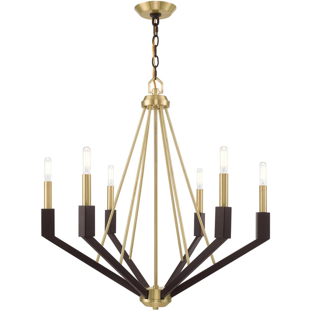 Bronze Six Light Metal Dimmable Chandelier With Shades