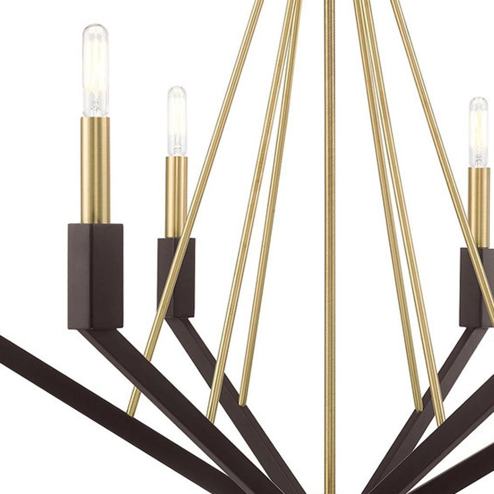 Bronze Six Light Metal Dimmable Chandelier With Shades