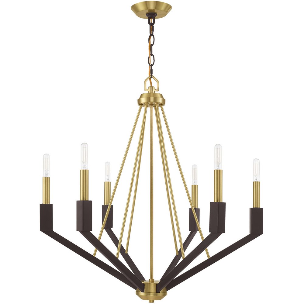 Bronze Six Light Metal Dimmable Chandelier With Shades