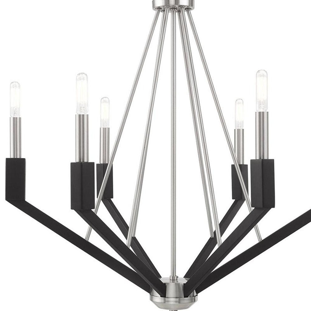 Nickel Six Light Metal Dimmable Chandelier With Shades