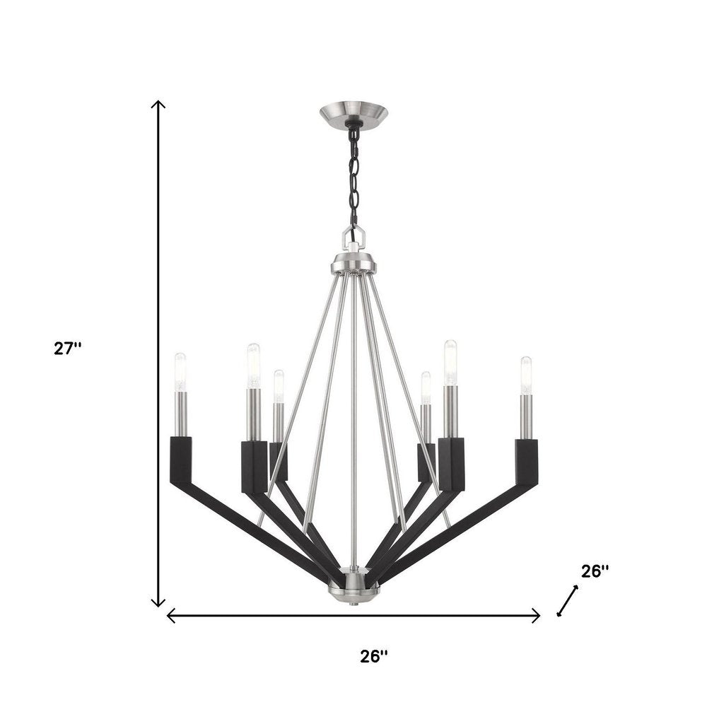 Nickel Six Light Metal Dimmable Chandelier With Shades