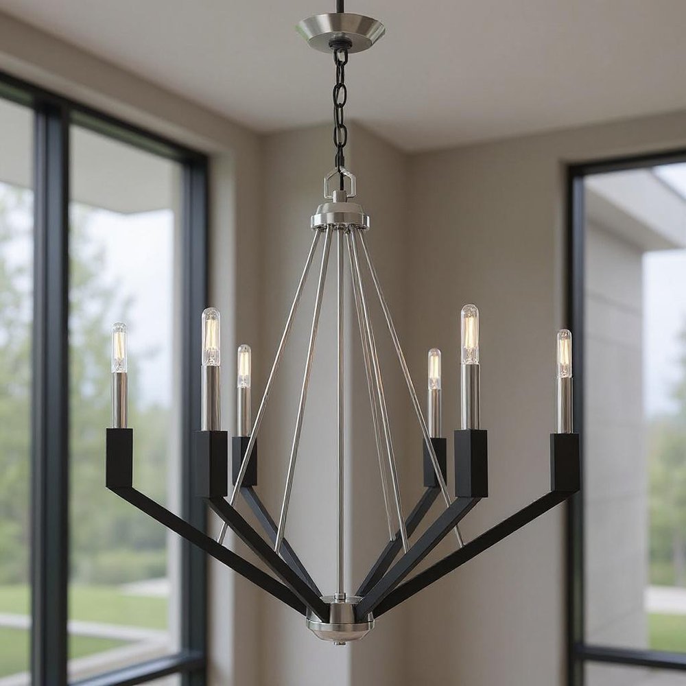 Nickel Six Light Metal Dimmable Chandelier With Shades