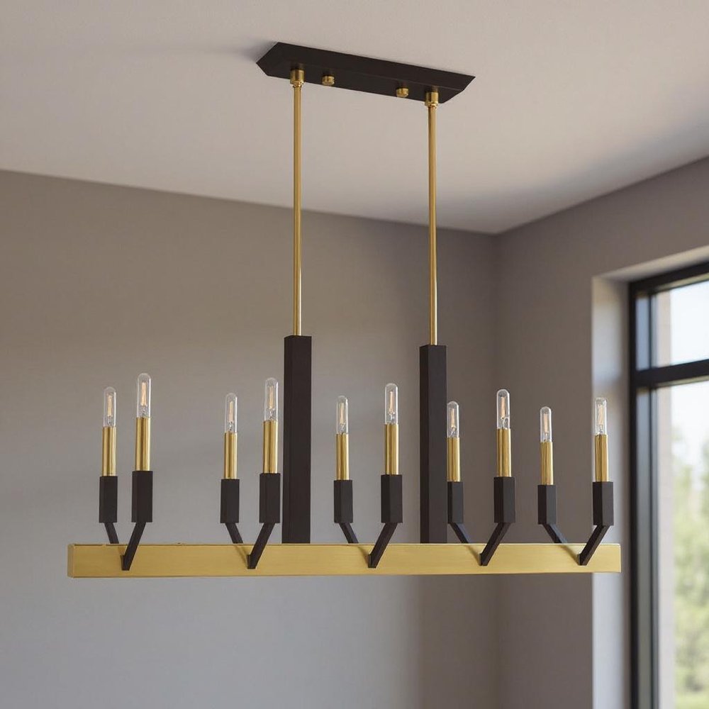 Bronze Ten Light Metal Dimmable Chandelier With Shades