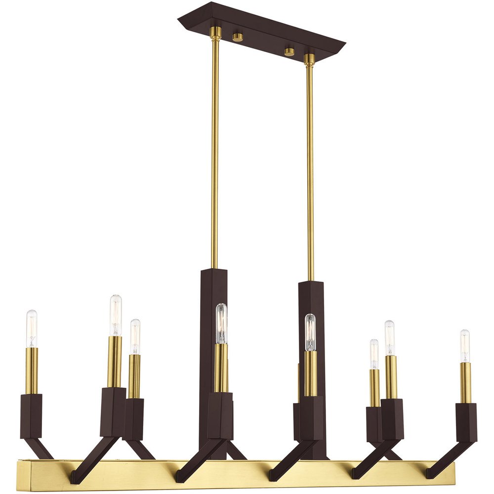 Bronze Ten Light Metal Dimmable Chandelier With Shades