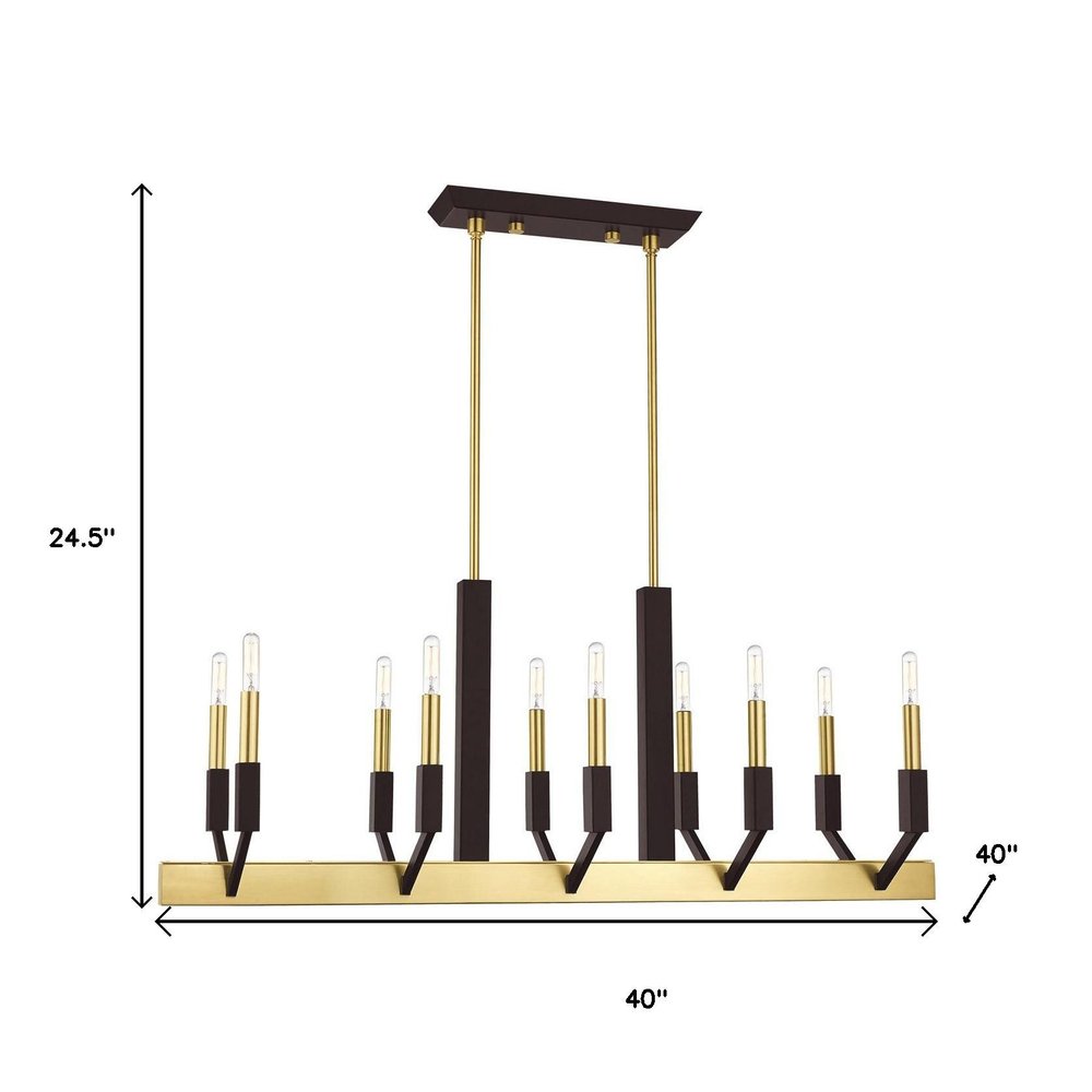 Bronze Ten Light Metal Dimmable Chandelier With Shades