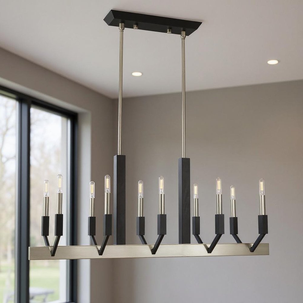 Nickel Ten Light Metal Dimmable Chandelier With Shades