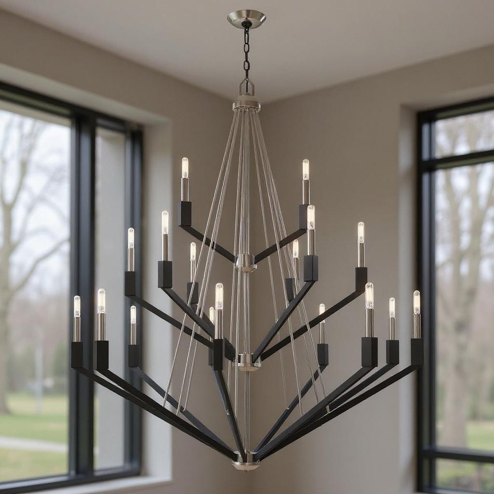 Nickel Multi Light Metal Dimmable Chandelier With Shades