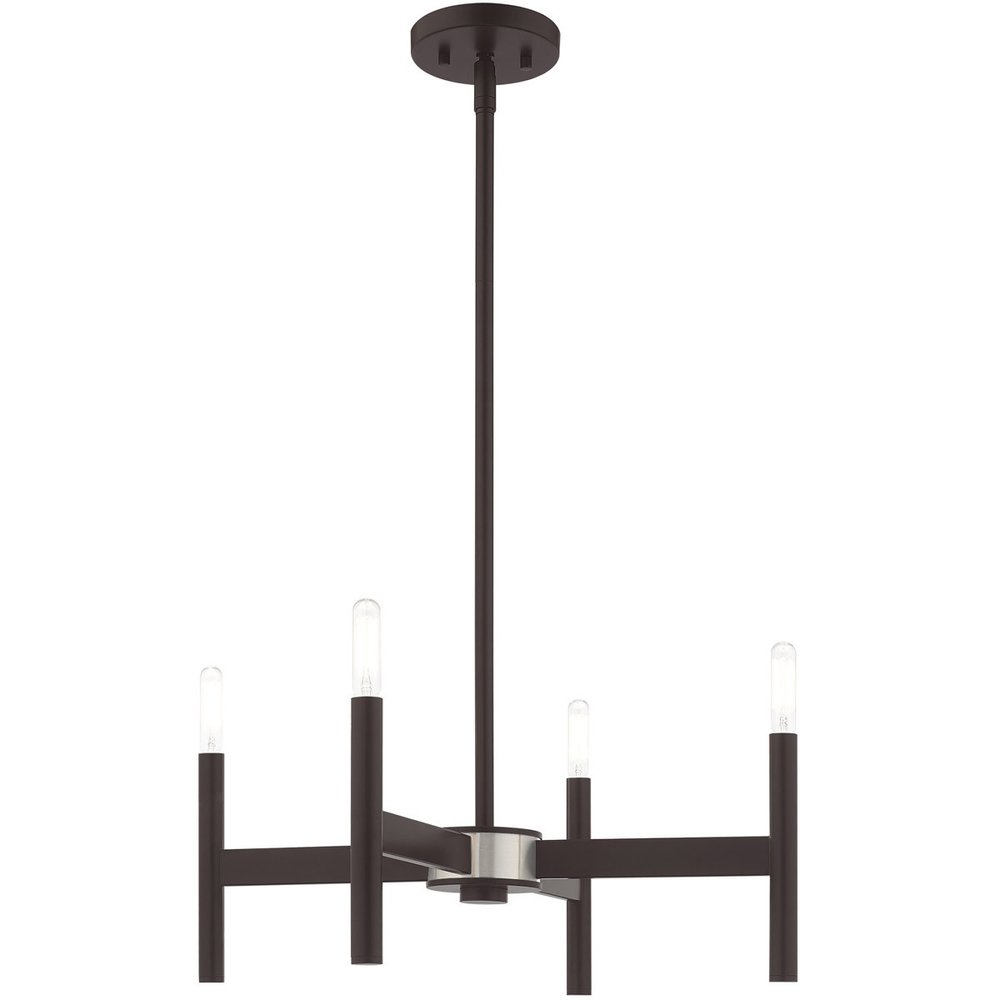 Bronze Four Light Metal Dimmable Chandelier With Shades