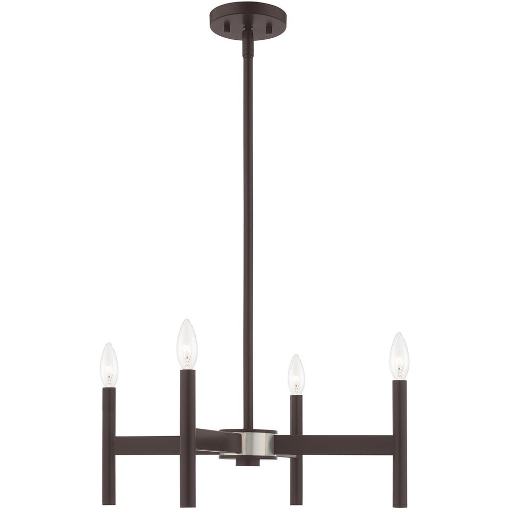 Bronze Four Light Metal Dimmable Chandelier With Shades