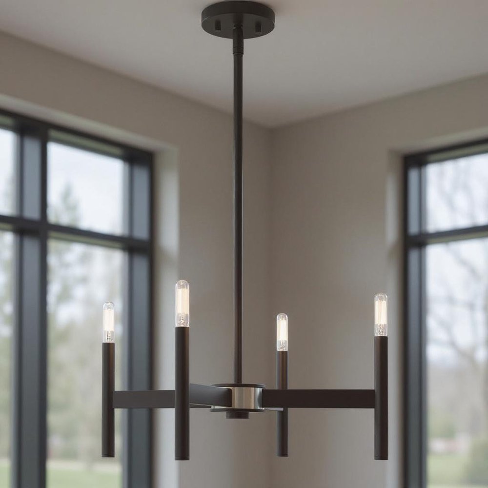 Bronze Four Light Metal Dimmable Chandelier With Shades