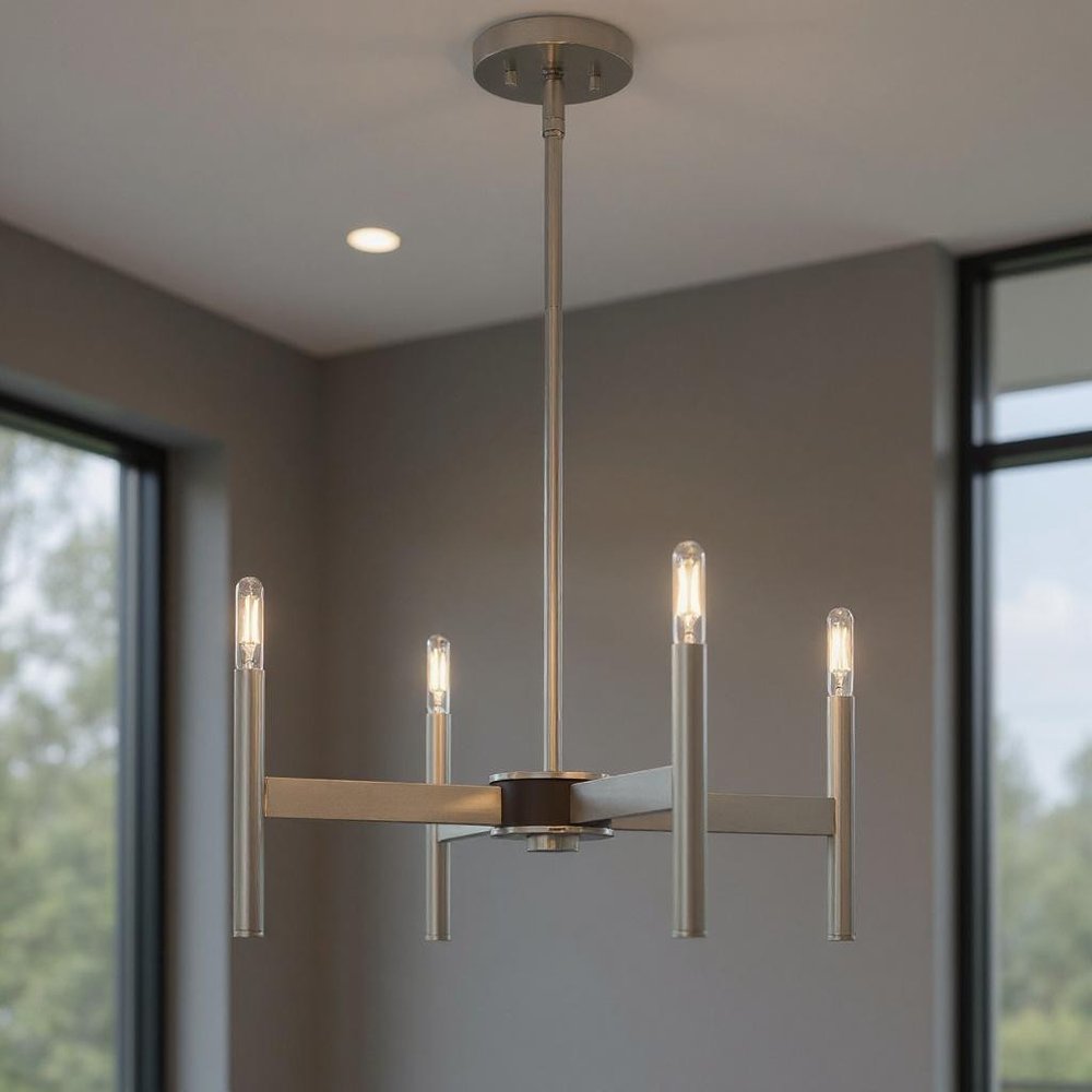 Nickel Four Light Metal Dimmable Chandelier With Shades