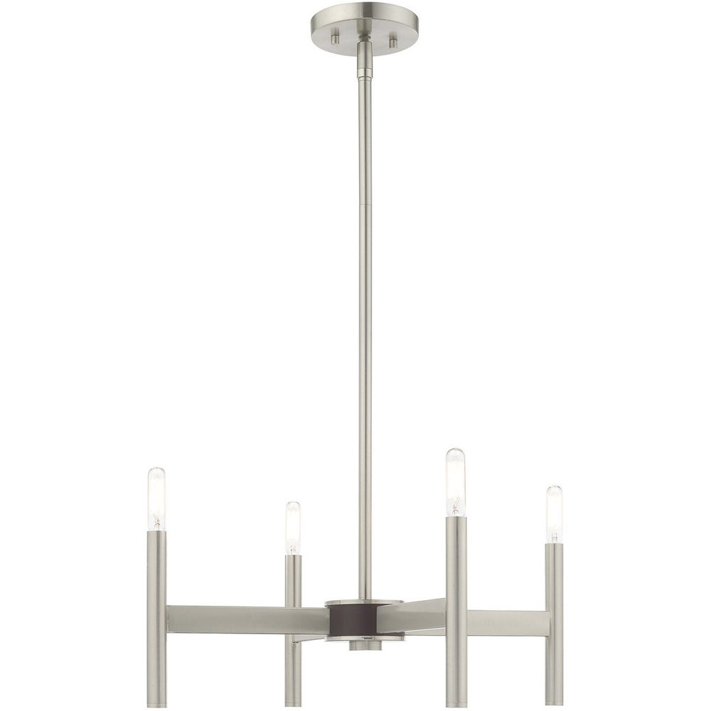 Nickel Four Light Metal Dimmable Chandelier With Shades