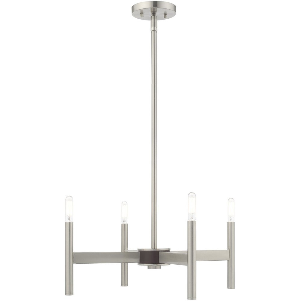 Nickel Four Light Metal Dimmable Chandelier With Shades