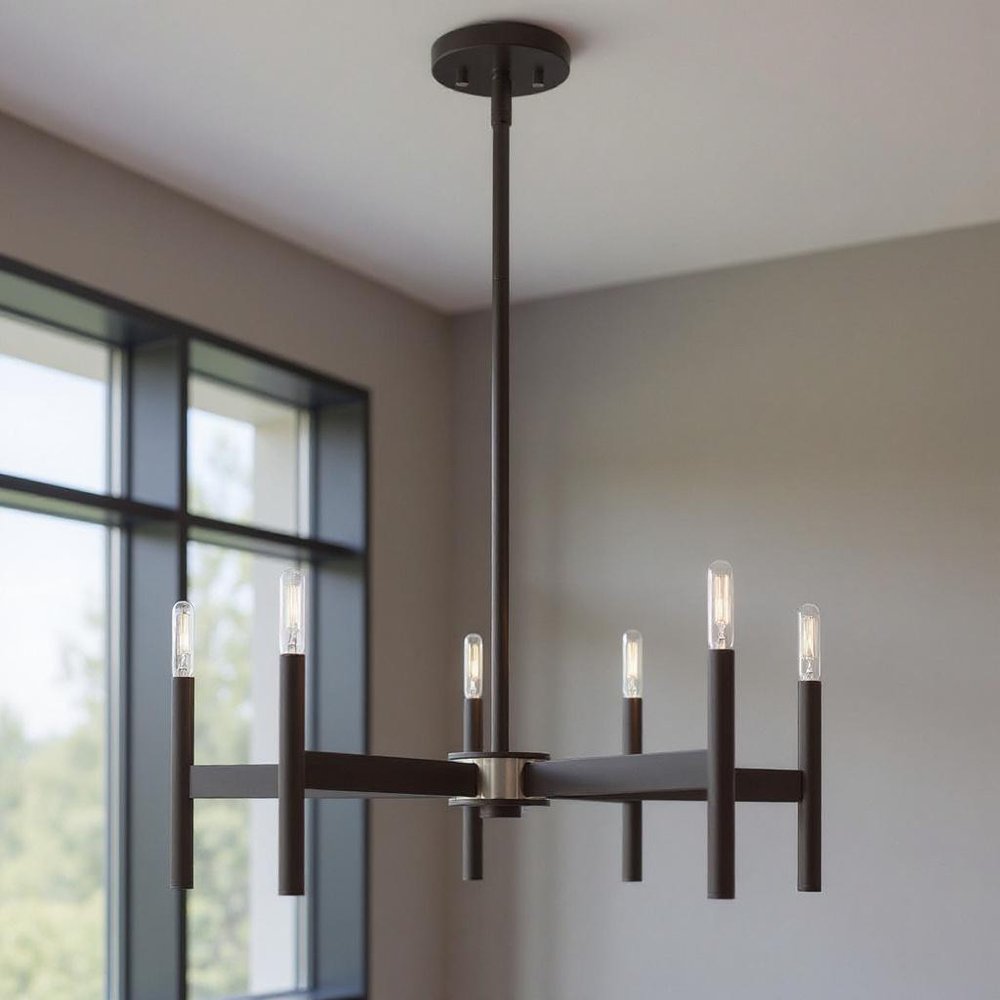 Bronze Five Light Dimmable Chandelier With Shades