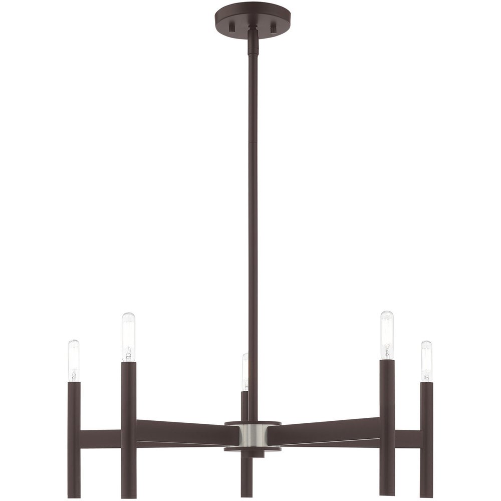 Bronze Five Light Dimmable Chandelier With Shades