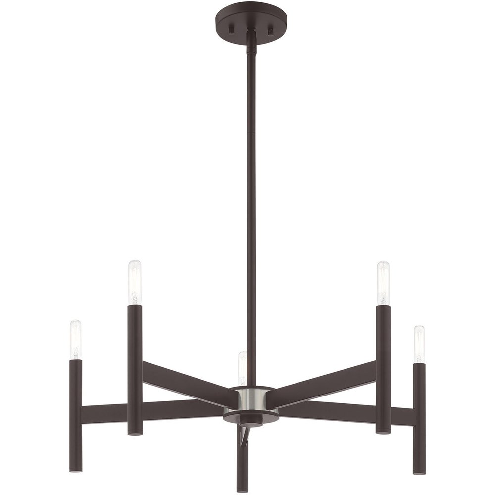Bronze Five Light Dimmable Chandelier With Shades
