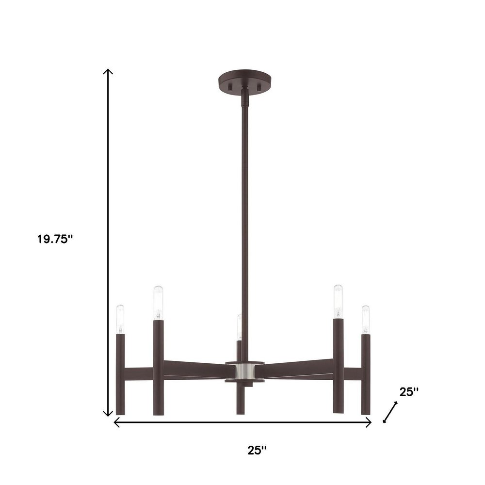 Bronze Five Light Dimmable Chandelier With Shades