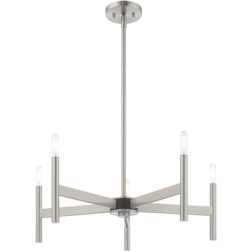Nickel Five Light Metal Dimmable Chandelier With Shades
