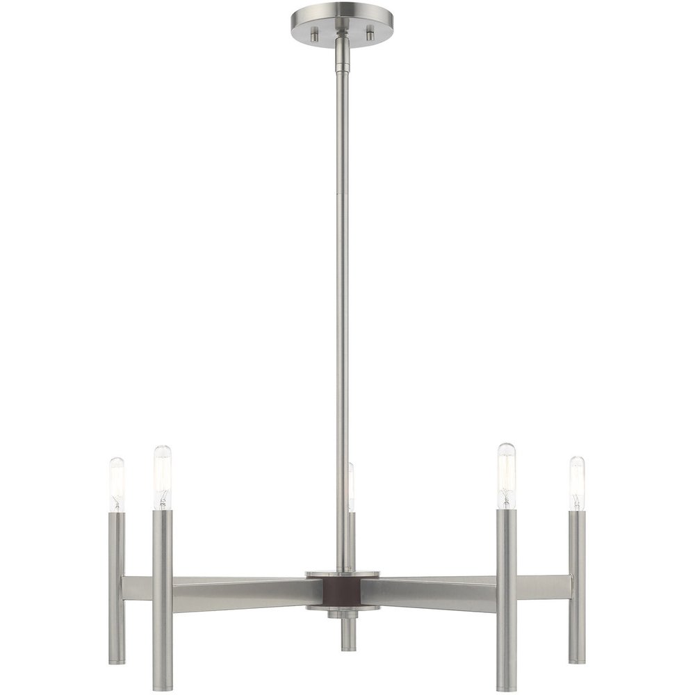 Nickel Five Light Metal Dimmable Chandelier With Shades