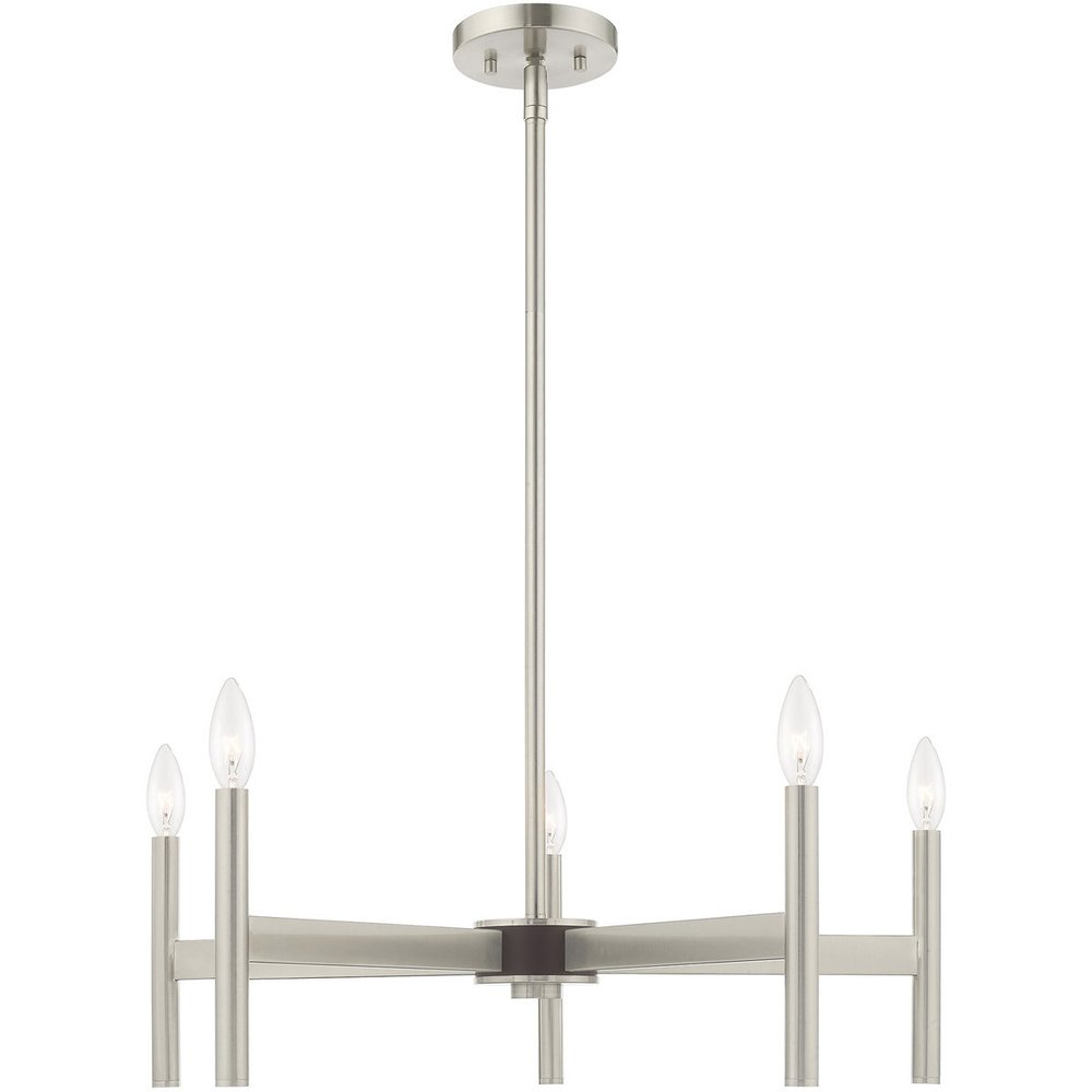 Nickel Five Light Metal Dimmable Chandelier With Shades