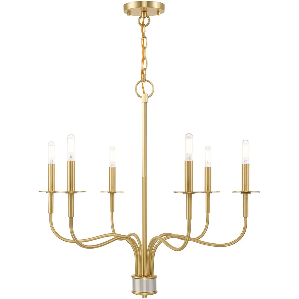 Brass Six Light Metal Dimmable Chandelier With Shades