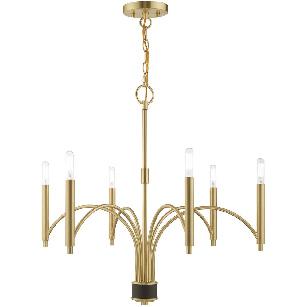 Brass Six Light Metal Dimmable Chandelier With Shades