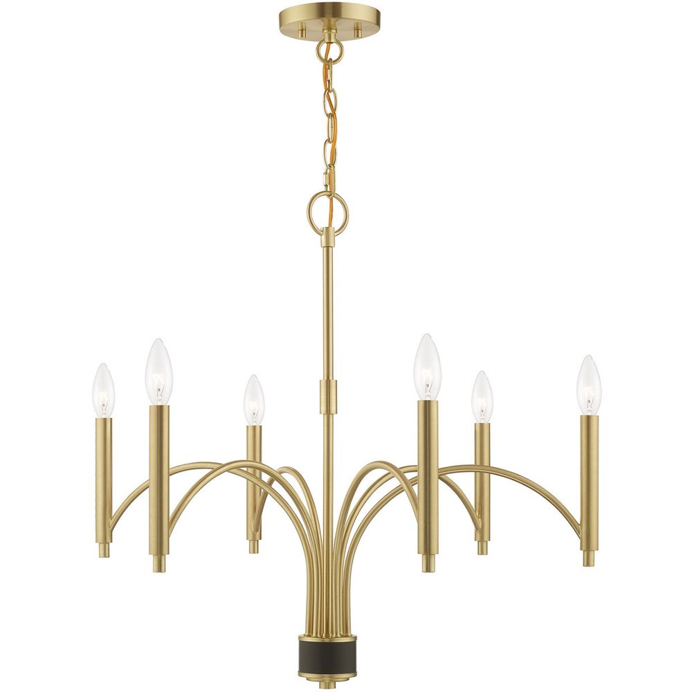 Brass Six Light Metal Dimmable Chandelier With Shades