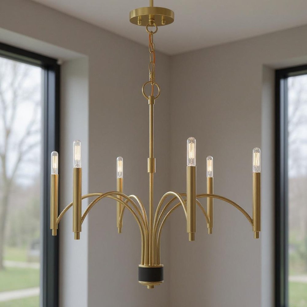 Six Light Dimmable Chandelier With Shades