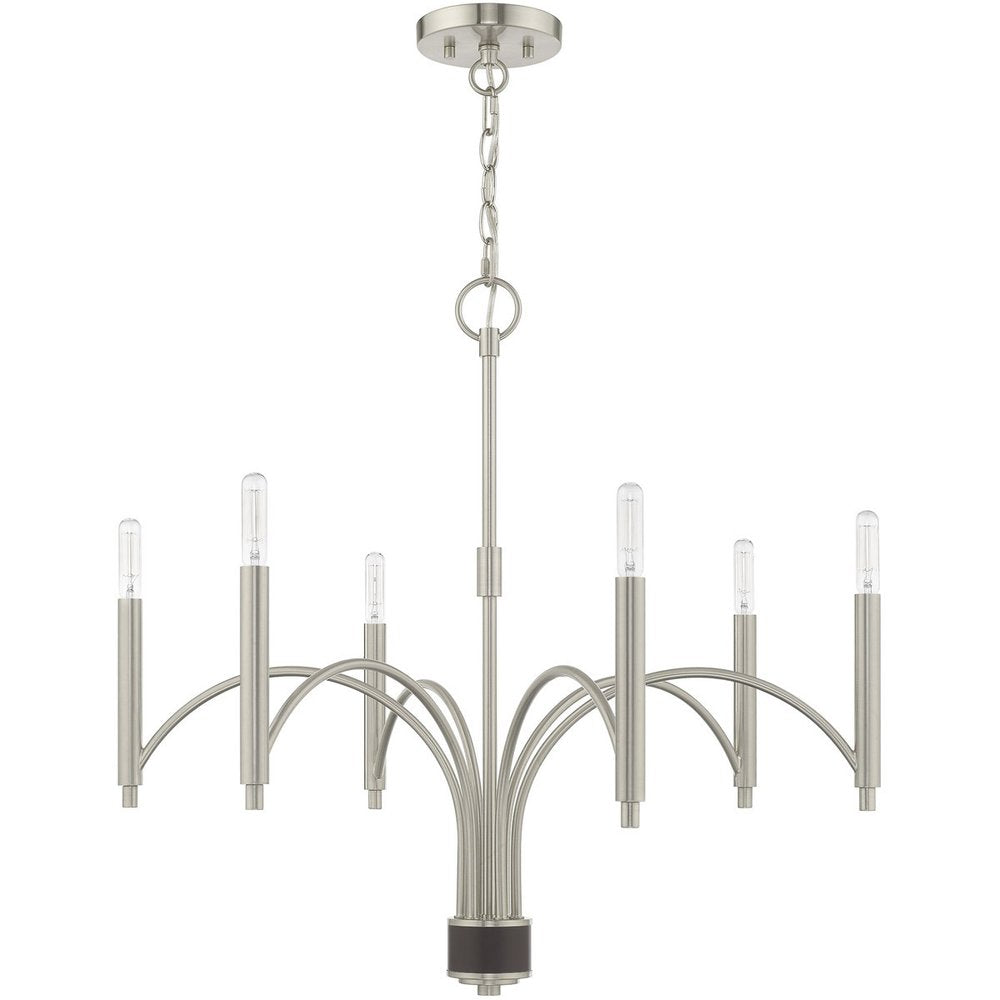 Nickel Six Light Metal Dimmable Chandelier With Shades