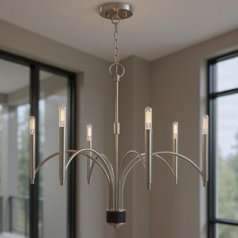 Six Light Dimmable Chandelier With Shades