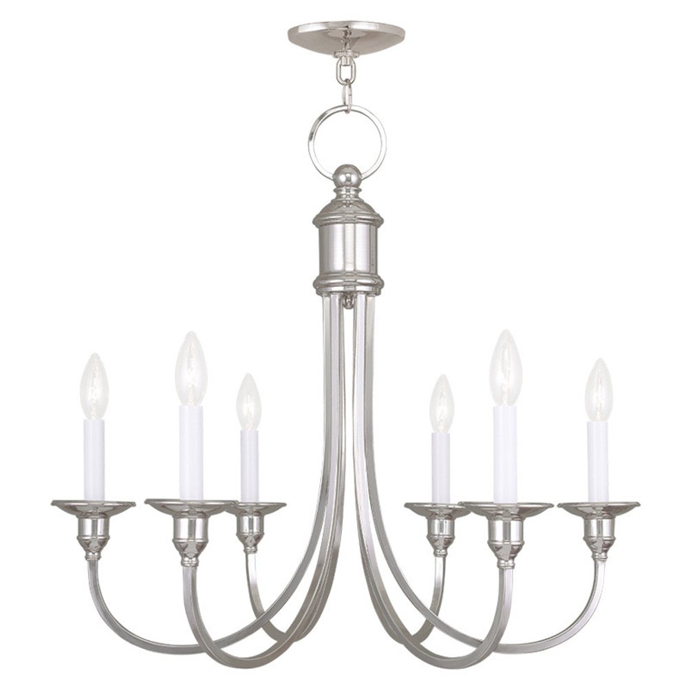 Nickel Six Light Metal Dimmable Chandelier With Shades