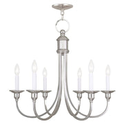 Nickel Six Light Metal Dimmable Chandelier With Shades
