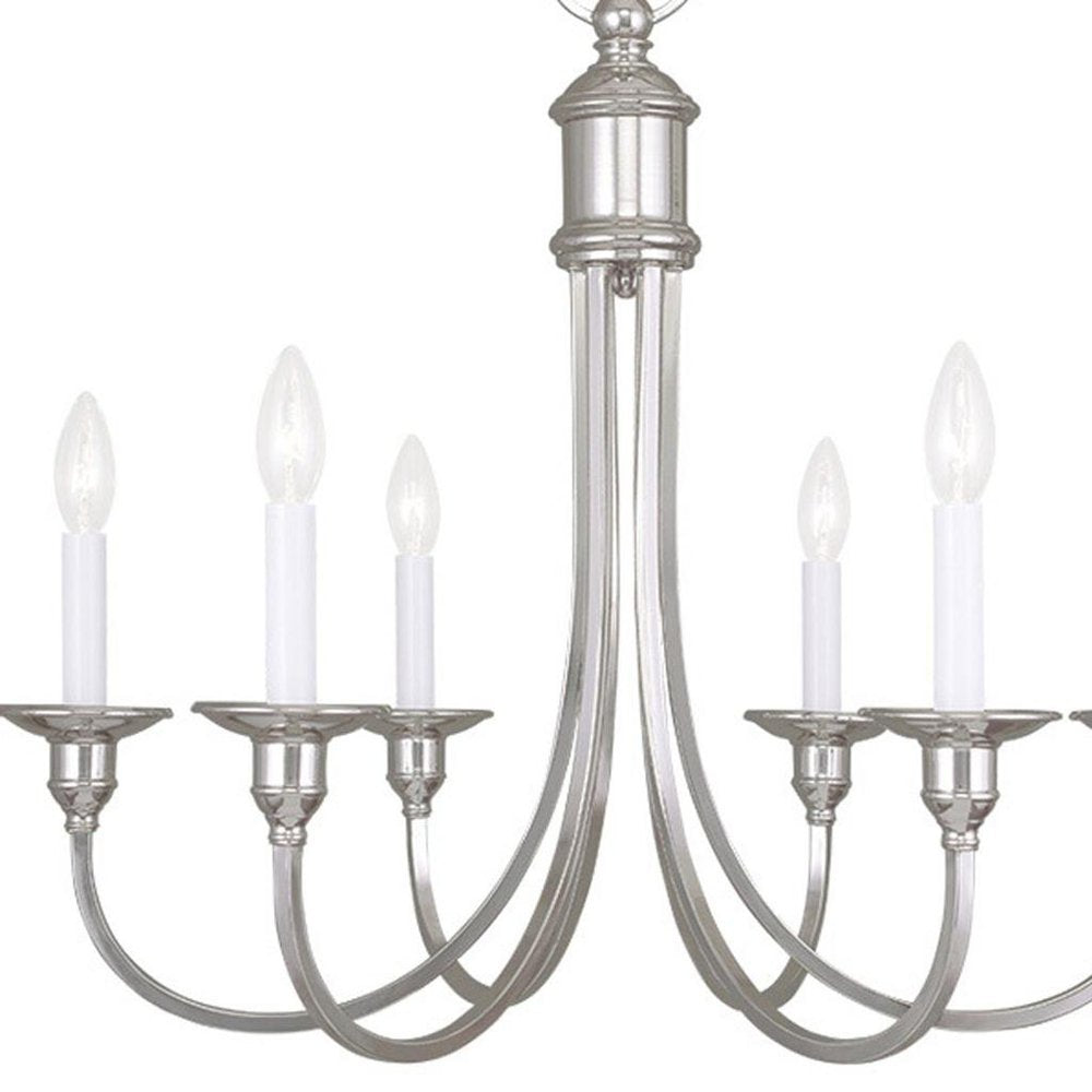 Nickel Six Light Metal Dimmable Chandelier With Shades