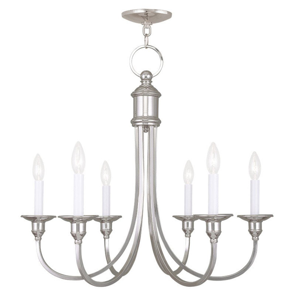 Nickel Six Light Metal Dimmable Chandelier With Shades