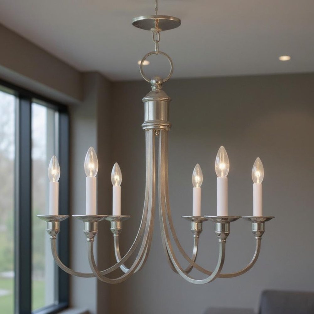 Nickel Six Light Metal Dimmable Chandelier With Shades