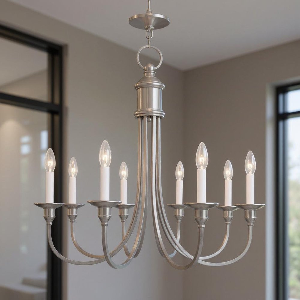 Eight Light Dimmable Chandelier With Shades